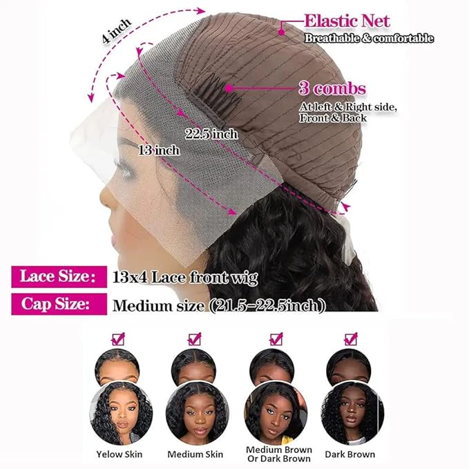 bangjazz 180% Density HD Lace Front Wigs Human Hair Deep Wave Wig 13x4 Lace Frontal Wigs Human Hair 24 Inch Curly Wigs for Black Women Pre Plucked Natural Hairline Natural Color