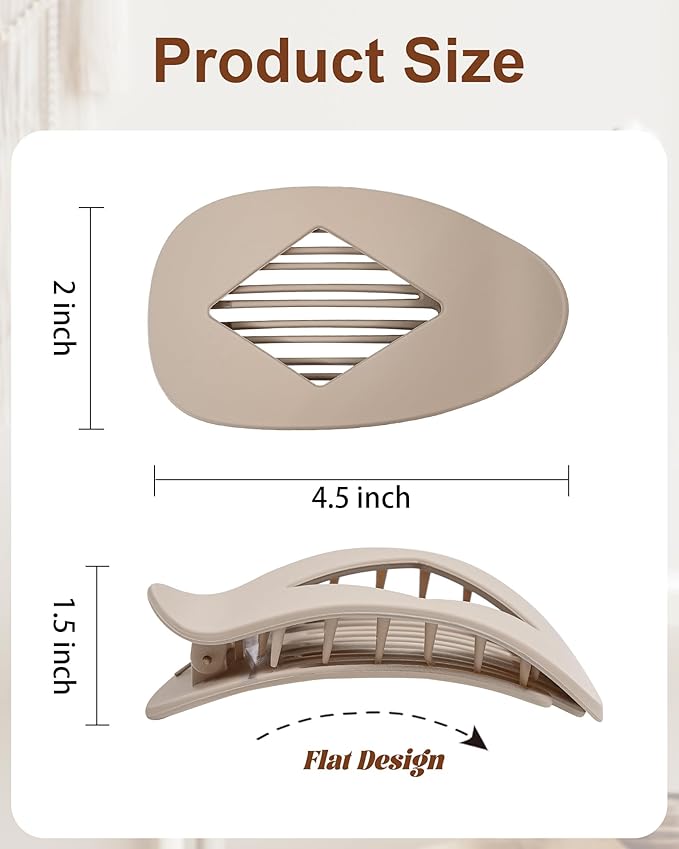 6 PCS Flat Hair Clips for Women - French Medium Flat Claw Clips for Thick Thin Hair, Strong Grip Non Slip Hair Claw Clips for Women Girls