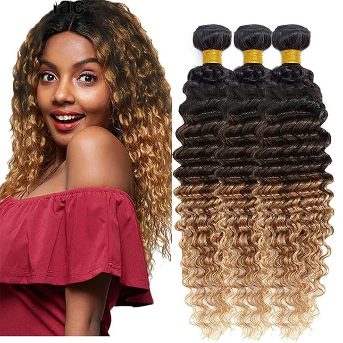 T1B/4/27 Human Hair Bundles Blonde Deep Wave Bundle Niegmeag Peruvian Virgin Soft and Sikly Remy Hair 3 Bundles 26 28 30 Inch Double Weft Hair Weave
