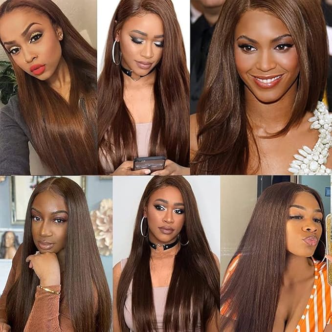 Chocolate Brown Straight Bundles Human Hair Color 4 Bundles 26 28 30 Inch Niegmeag Double Weft Virgin Soft and Sikly Remy Color 4 Straight Bundle