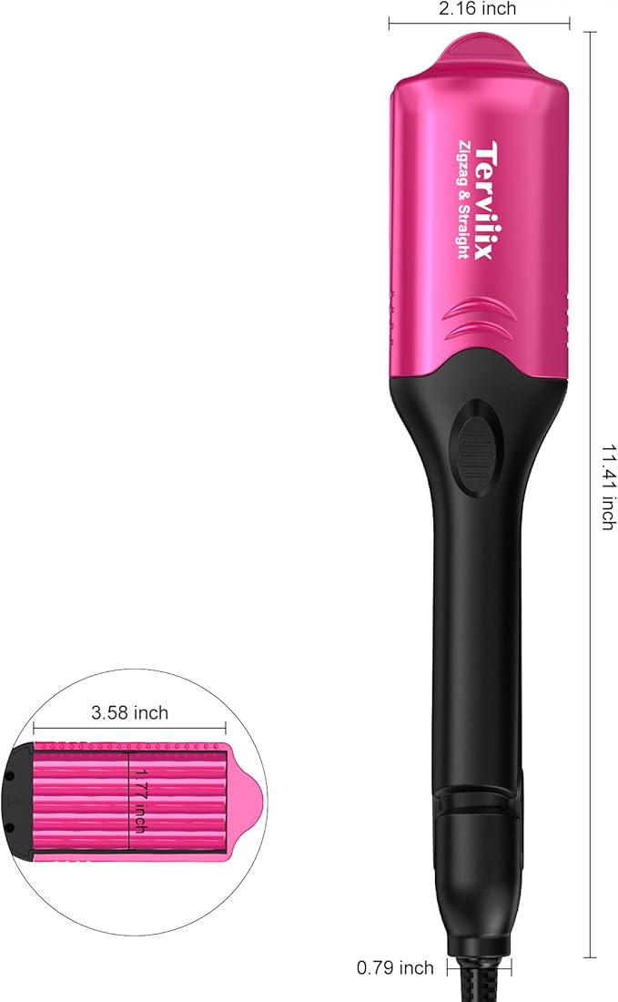 Terviiix Crimper Hair Iron with 4 Interchangeable Plates, Keratin & Argan Oil Infused Hair Crimper for Women, Volumizing Crimping Iron for Thin Fine Hair, 5 Heat Settings & 60 Mins Auto Off, Pink