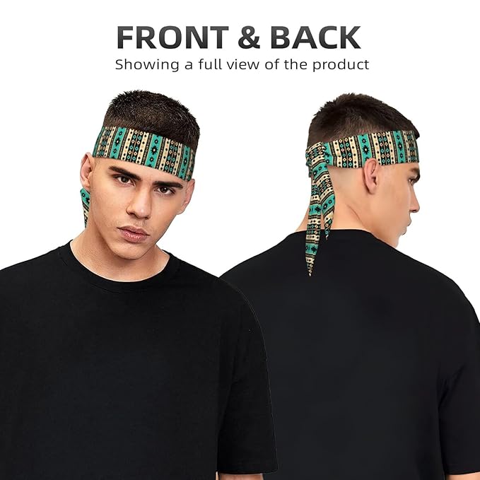 Men Women Cool Sports Sweatband Head Accessories for Yoga Fitness Spa, Elastic Multifunction Tribal Navajo Aztec Geometric Ethnic Pattern Hair Band Headdress
