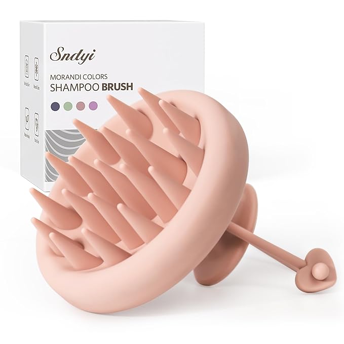 Sndyi Silicone Scalp Massager Shampoo Brush, Hair Scrubber with Soft Silicone Bristles, Scalp Scrubber/Exfoliator for Dandruff Removal, Wet Dry Scalp Brush for Hair Growth & Scalp Care, Pink