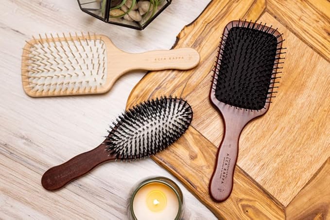 ACCA KAPPA Natural Paddle Hair Brush Wooden Pins Beechwood Anti-Static Scalp-Massage Detangler