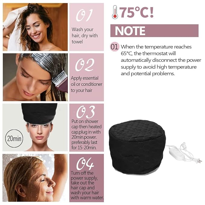 Hair Steamer Cap, Corded Electric Thermal Heat Cap for Deep Conditioning, Hair Care Hat Hair Steamer Thermal Heating Cap For Home Spa(US Plug)