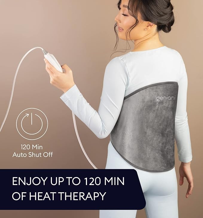 GENIANI XL Electric Heating Pad for Back Pain & Cramps Relief, 15"x24" Electric Throw with Auto Shut-Off, Adjustable Strap, Soft Fabric, Ideal for Lower Back & Stomach – Gift for Women & Men