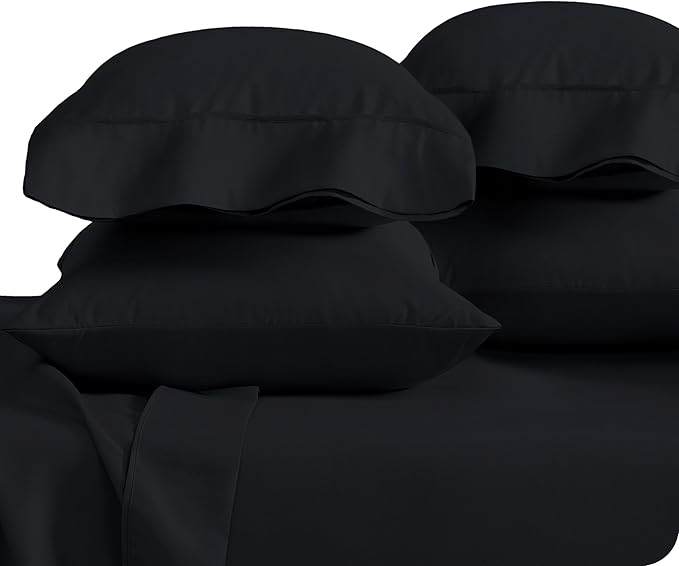 Bare Home 4 Pillowcases - Premium 1800 Ultra-Soft Collection - Bulk Pack - Double Brushed - Hypoallergenic - Wrinkle Resistant - Easy Care (Standard - 4 Pack, Black)