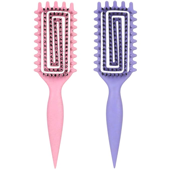 Curly Hair Brush Defining,Curly Brush Defining with Side Gear for Combing, Shaping,and Styling bounce,Lightweight Vented Hair Brush For Wet and Dry Hair（Pink Purple）