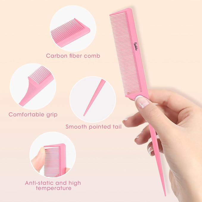 Rat Tail Comb 2Pcs Rat Combs for Women, Fine Tooth Parting Tip Carbon Fiber Root Teasing Anti Static Hair Comb, for Styling （Black,Pink ）