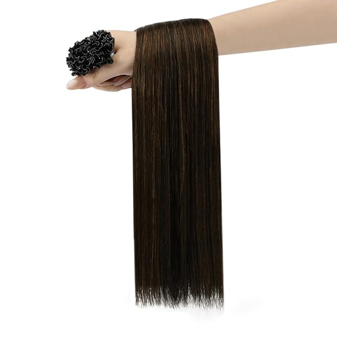 YoungSee U Tip Hair Extensions Human Hair Balayage K Tip Hair Extensions Real Human Hair Balayage Dark Brown with Brown Utip Hair Extension Ombre for Daily Confidence Boost 20In 50s/50G
