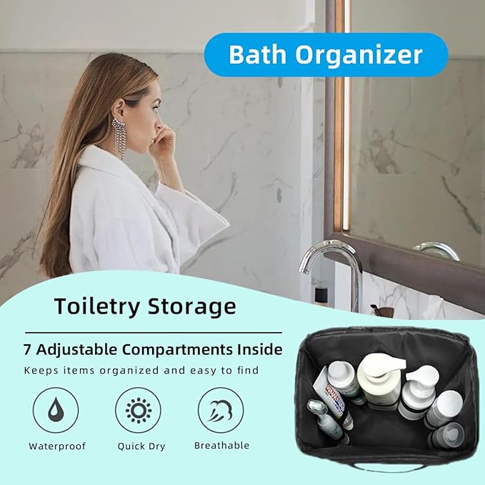 Dorm Essentials for Guys Shower Caddy Portable,Showe rBag,Travel Toiletry Bag,Personal Essentials for Men Women Camping Beach&Dorm Room&travelling&Makeup Organizer,Medium, Black