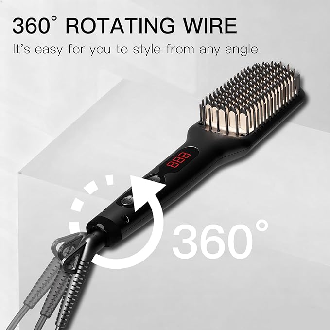 MEGAWISE Pro Ceramic Ionic Hair Straightener Brush for Home Salon | MCH Fast 20s Heating Tech with Auto-Off Safety | Anti-Scald with Universal Dual Voltage | Rotatable Power Cord (Black)