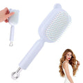 Retractable Air Cushion Massage Comb for Woman, Comfortable Self-Cleaning Detangling Hair Clean Brush with Pull Ring Anti-Static Comb for All Hair Types (Blue)