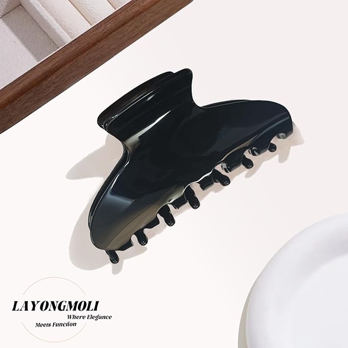 French Hair Claw Clips for Women Grils,4 Inch Strong Hold No Slip Grip Accessories Acetate Material,Not Easily Damaged,Thick or Thin Hair (Black)