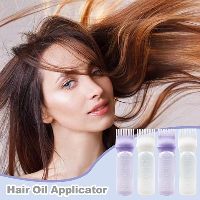 4 PCS Root Comb Applicator Bottle,Hair Oiling Applicator,Hair Oil Applicator Bottle for Hair Dye Shampoos Hair Salons.6oz (2white+2purple)
