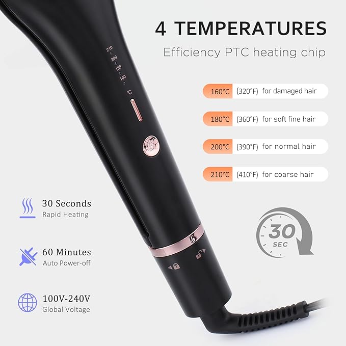 janelove 4 in 1 Hair Crimper, Hair Waver, Beach Waves Curling Iron Create 4 Types of Waves 0.75 & 1 & 1.1& 1.25 Inch, for Water/Mermaid/Beach/Deep defned Waves, 4 Temps with LED Display