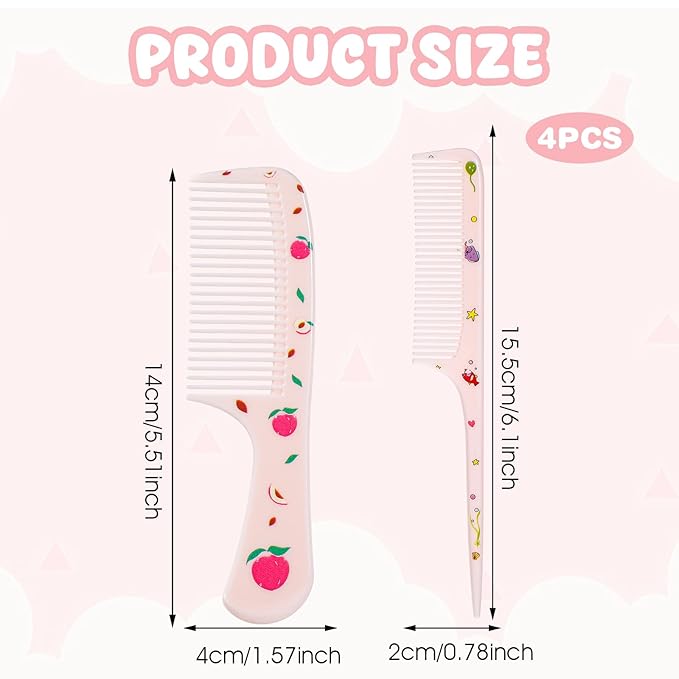 Baby Comb Set, Small Cute Fine Tooth Toddler Comb & Rat Tail Baby Comb for Styling, Pink Baby Hair Comb Plastic Parting Combs, Anti-Static Mini Hairdressing Comb for Baby Girl Wet Dry Hair (2Pcs)