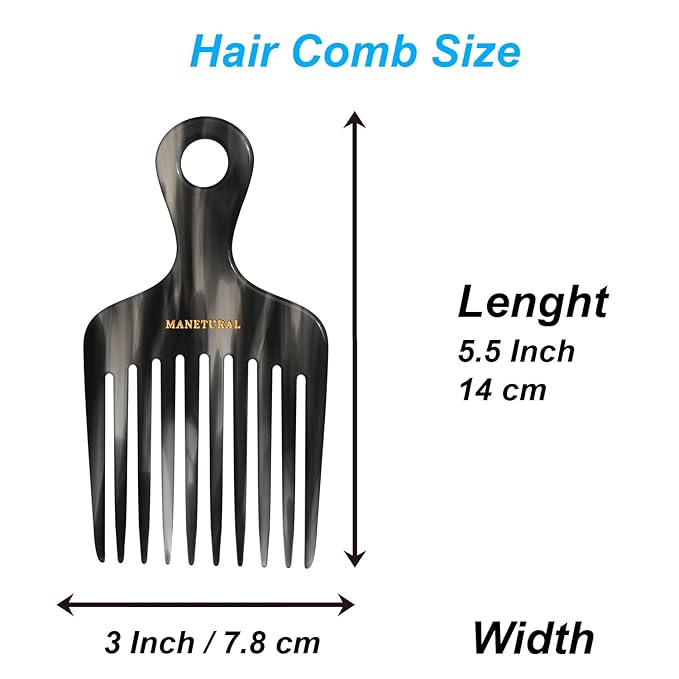 14MX Long-Tooth Comb/Afro Hair Lift Combs for Women's Curls and Men's Beards - Hand-Made, Hand-Crafted Beauty for Effortless Styling (Graphite, 1 PACK)