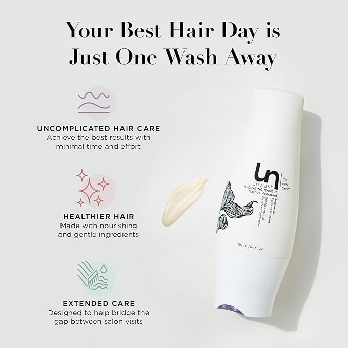 unwash Hydrating Hair Masque - Deep Conditioning & Restorative Hair Treatment for Damaged, Dry & Colored Hair, Sulfate & Paraben Free, Made w/Argan and Coconut Oils, 6.4 Fl Oz