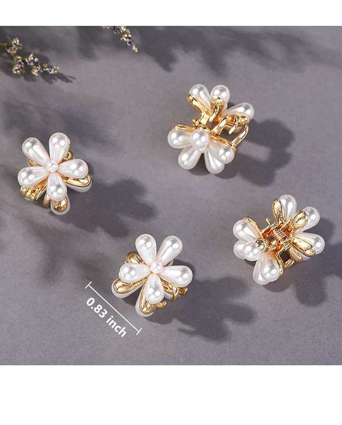 Mini Pearl Hair Barrettes for Women Girls, 10pcs Sweet Artificial Pearl Hair Clips, Flower Pins Clips for Party Wedding Daily