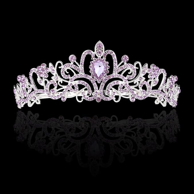 Didder Silver Tiaras and Crowns for Women - Light Purple Crystal Princess Headbands for Bridal, Wedding, Prom, Birthday Parties