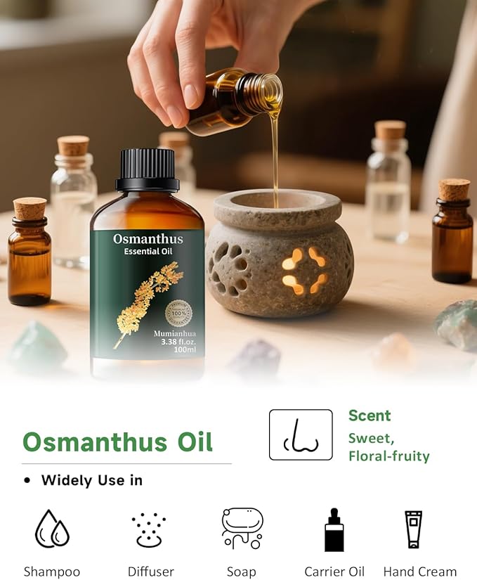 Pure Osmanthus Essential Oil, Mumianhua Natural Floral Oil for Bedroom Ambiance & Garden Protection, Aromatherapy for Evening Luxury, Outdoor Elegance, Skin Care & Home Diffuser 3.38 Fl Oz