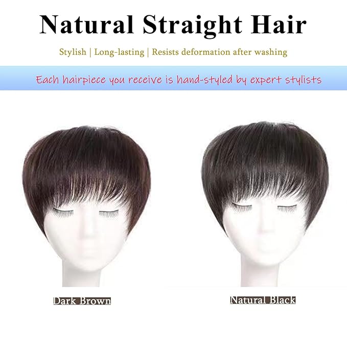 Short Human Hair Topper for Women with Hairloss,Invisible Clip in Straight Topper Hairpiece with Large Mesh 6.3x7 Ins and Silk Top Base Natural Fluffy Wiglet Hairpiece Dark Brown