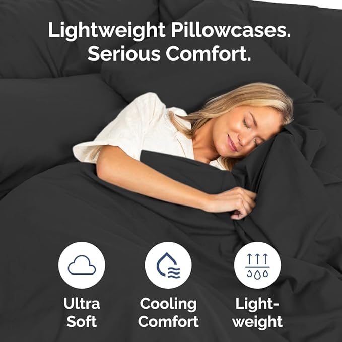 Queen Pillow Cases Set of 6 - Ultra Soft Hotel Quality Pillowcase Covers - Comfy & Wrinkle Free - Shrink, Stain and Fade Resistant - Easy-Care, Machine Washable Pillow Protectors - 6 Piece Set - Black