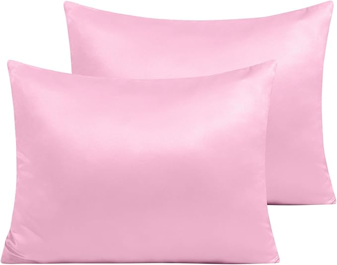 NTBAY Zippered Satin Pillow Cases for Hair and Skin, Luxury Standard Hidden Zipper Pillowcases Set of 2, 20x26 Inches, Light Pink
