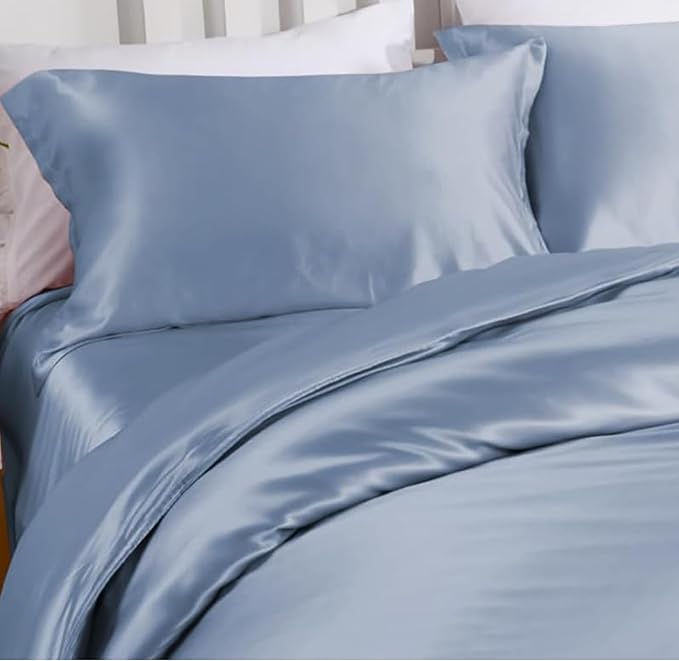 Premium Natural Mulberry Silk Pillowcase for Hair and Skin Made in USA, 22 Momme 6A Silk Pillow Cases Standard Size with Zipper, Ideal for Women's Beauty Sleep, 1 Pc 20"x26" (Standard, Blue Grey)