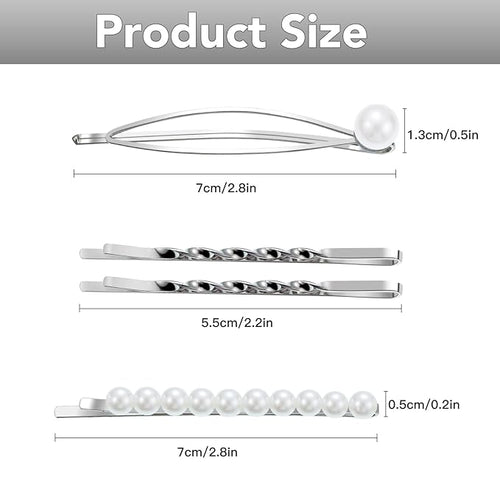 16 Pieces Geometric Metal Hair Pins, Silver Hair Pins Pearls Hair Clips Hair Barrettes Metal Bobby Pins for Woman Girls
