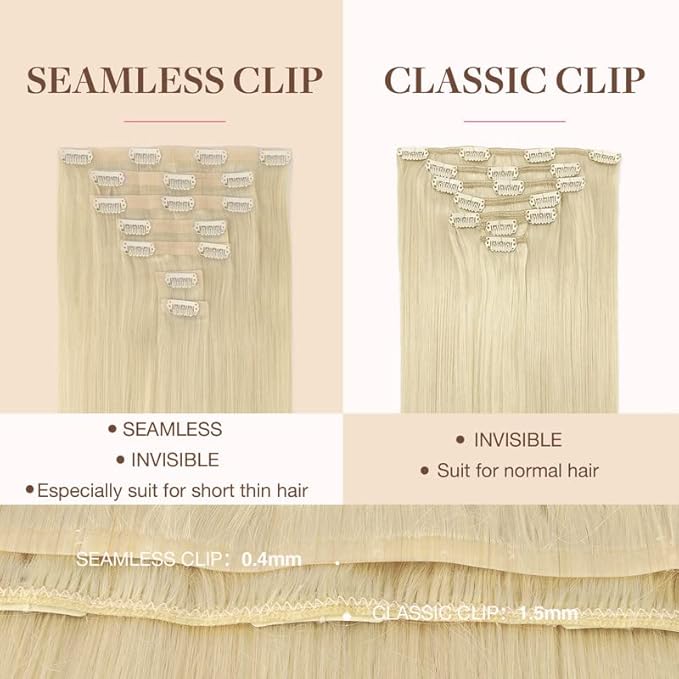 GOO GOO Clip in Hair Extensions Real Human Hair, Remy Human Hair Extensions Clip ins for Women, Natural Human Hair, 14inch 110g 7Pcs, 60A Platinum Blonde