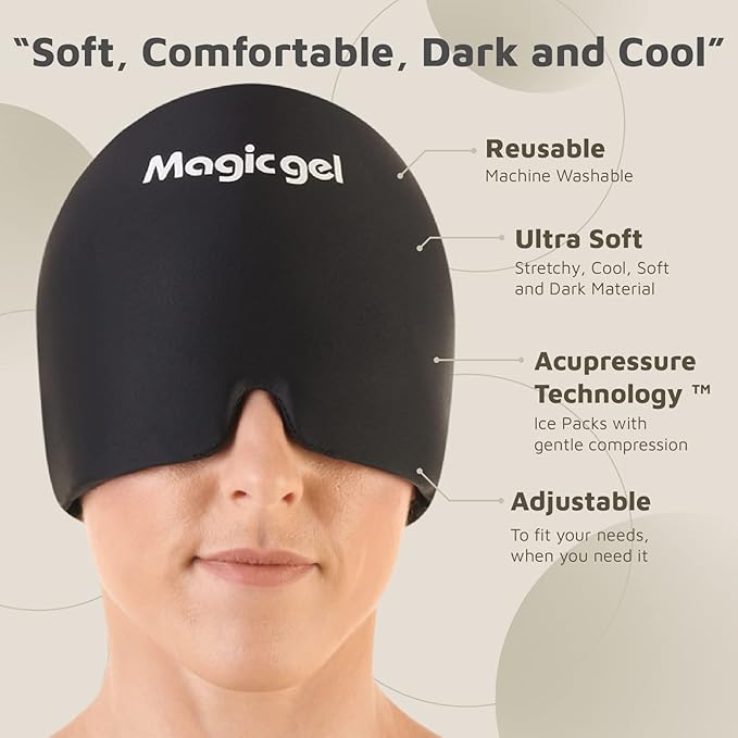 Magic Gel Migraine Ice Head Wrap | Real Migraine & Headache Relief | The Original Headache Cap | Cold, Comfortable, Dark & Cool; Endorsed by Physicians, Loved by Thousands (Purple)