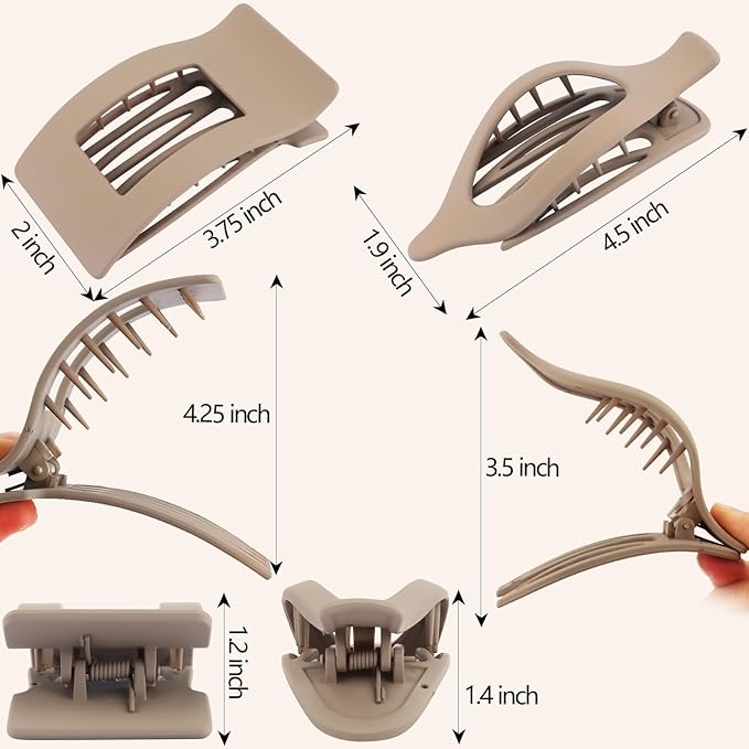 Velscrun Flat Hair Clips for Women Girls, 12 Pack Lay Flat Claw Clips, Large Side French Duck Billed Hair Jaw Claw Clip for All Hair Types, Work Daily Trendy Fashion Styling Gifts Hair Clip Brown