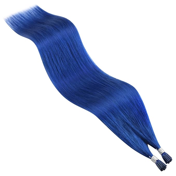 YoungSee Blue I Tips Hair Extensions 16 Inch I Tip Extensions Blue Colorful Hair Extension I Tip 40s Human Hair Extensions I Tips Experimenting with Colors for Prom 25g