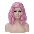 BUFASHION 14" Women Short Light Pink Kinky Straight Cosplay Synthetic Wigs With Air Bangs 46 Colors Available (Light Pink)