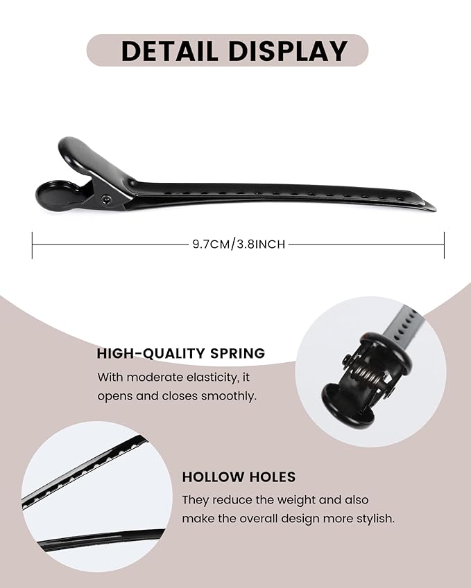 Alligator Clips for Hair Styling 12 pcs Anti-Slip No-Trace Duck Billed Hair Clips Rustproof Metal Hair Sectioning Clips for Styling for Salon & Makeup,black.