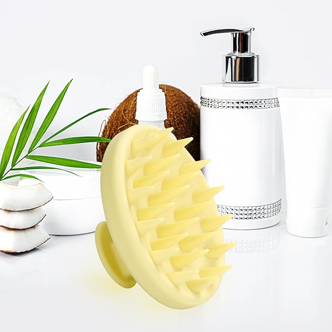 Silicone Scalp Massager, Scalp Scrubber for Hair Growth with Soft Bristles, Scalp Exfoliator Brush Dandruff Removal Shampoo Brush for Wet Dry Scalp Care (Light Yellow)