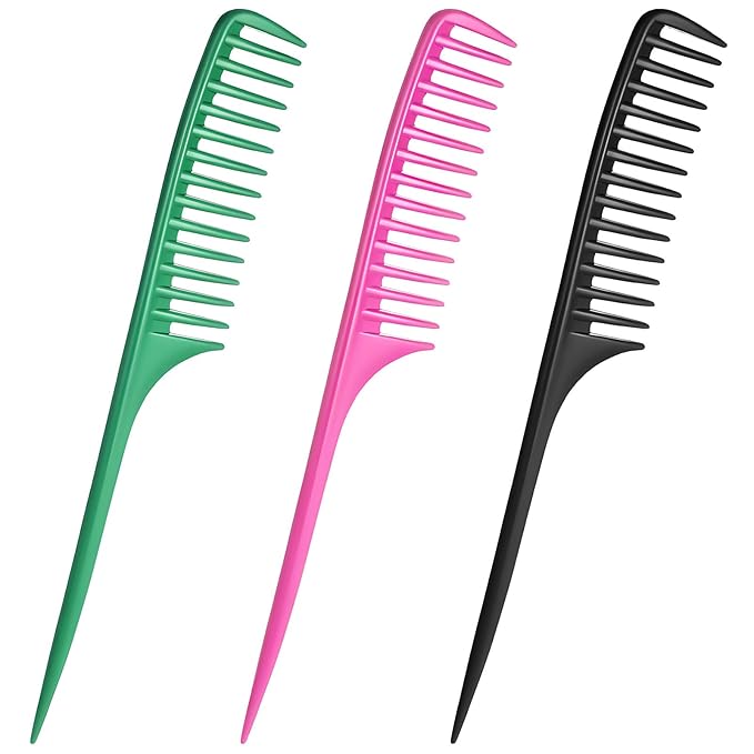Wide Tooth Rat Tail Comb Set for Sectioning Styling Heat Resistant and Anti-Static Hair Detangling Combs for All Hair Types 3 Pcs