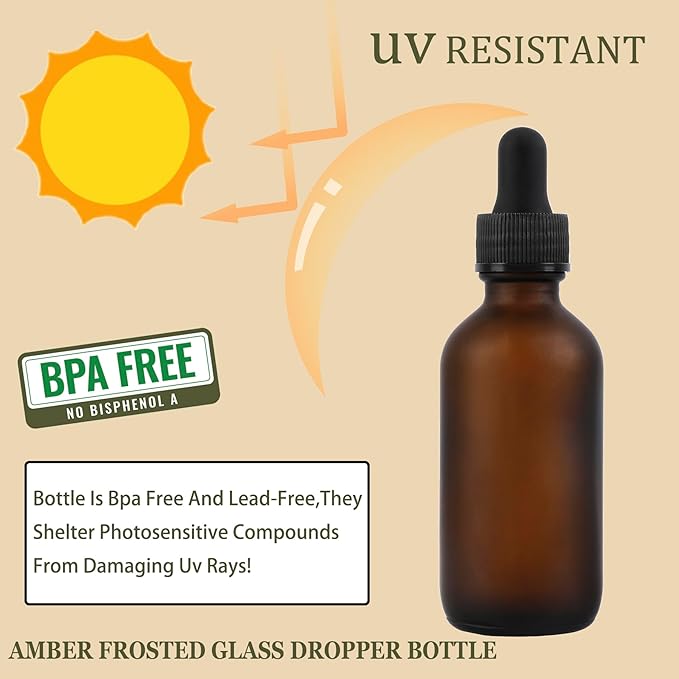 48 Pack, 2oz Glass Dropper Bottle, Preety Texture Tincture Bottles with Precise Scales Eye Droppe, for All Kinds Of Mixed Liquids,Leak-Proof Design for Easy Travel (Amber Frosted)