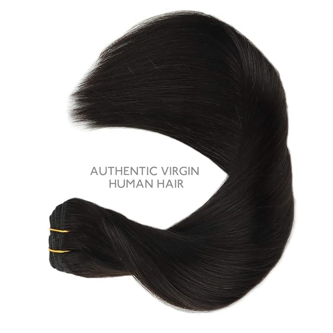 WENNALIFE Clip in Hair Extensions, 150g 14 Inch 9pcs Natural Black Human Hair Extensions Thicker Real Human Hair Clip Set Double Weft