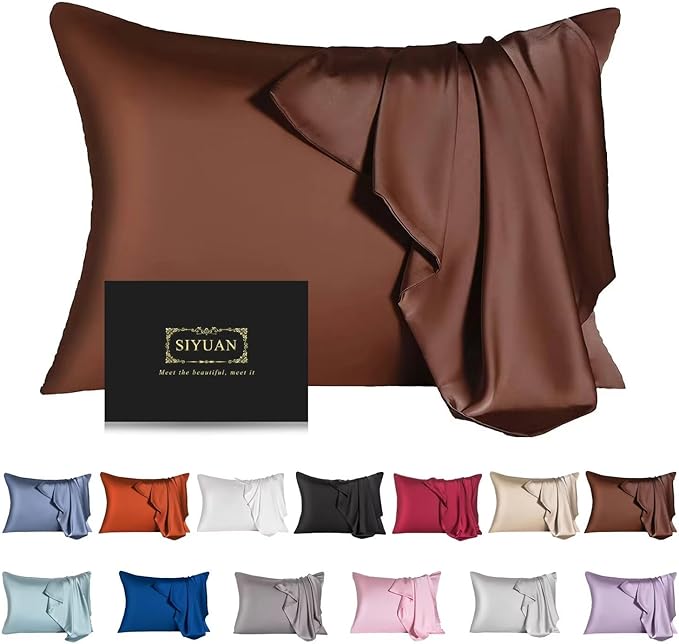 Mulberry Silk Pillowcase for Hair and Skin,Queen Size Cooling Silk Pillow Case with Hidden Zipper,Allergen Proof Dual Sides Soft Breathable Smooth Silk Pillow Cover for Women(Queen,Coffee)