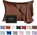 Mulberry Silk Pillowcase for Hair and Skin,Queen Size Cooling Silk Pillow Case with Hidden Zipper,Allergen Proof Dual Sides Soft Breathable Smooth Silk Pillow Cover for Women(Queen,Coffee)
