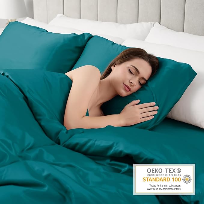 Lirex Satin Pillowcase for Hair and Skin, Super Soft and Cooling Similar to Silk, 2 Pack Queen Size 20"X 30" Pillow Cases with Envelope Closure, Gifts for Women Men, Peacock Blue