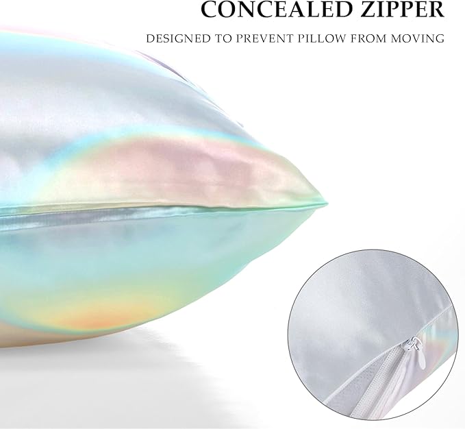 2 Pack Satin Pillowcase with Hidden Zipper, Adjustable Satin Eye Mask for Sleeping and Satin Volume Scrunchie for Hair and Skin, Standard Size(Aurora,Classic Style)