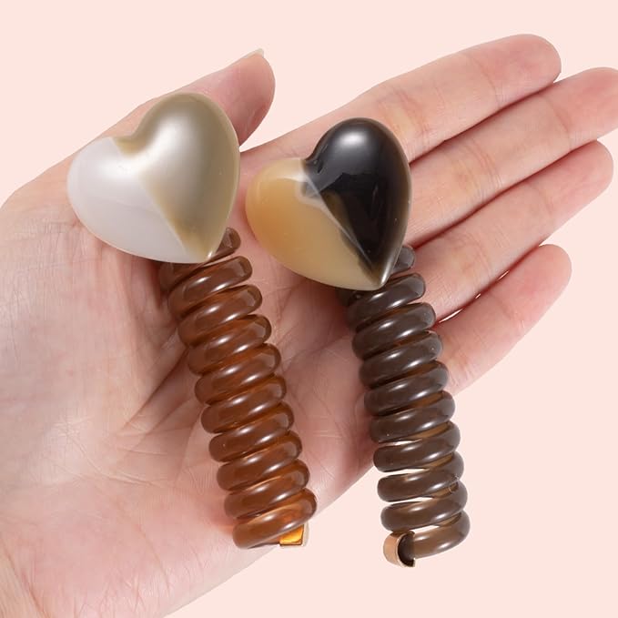 4PCS Heart Spiral Hair Ties, 4 Colors Heart Phone Cord Ponytail Holders for Women, Elegant Rubber Hair Coils, Stylish Hair Accessories for Party, Daily Use