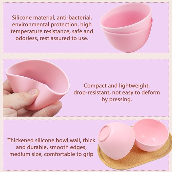 5-Piece Silicone Mixing Bowl Set, 3.3-Inch Microwaveable Silicone Bowls for Facial Masks, Mud Masks, and Other Skin Care Products Facial Bowls for Estheticians. (Pink)