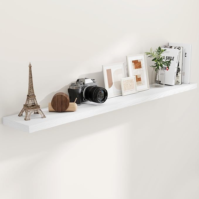 72 Inch Floating Shelves White, 72 x 9 Rustic Wooden Fireplace Mantel, 9 Inch Floating Shelf for Wall, Farmhouse Wall Shelves for Home Storage & Display