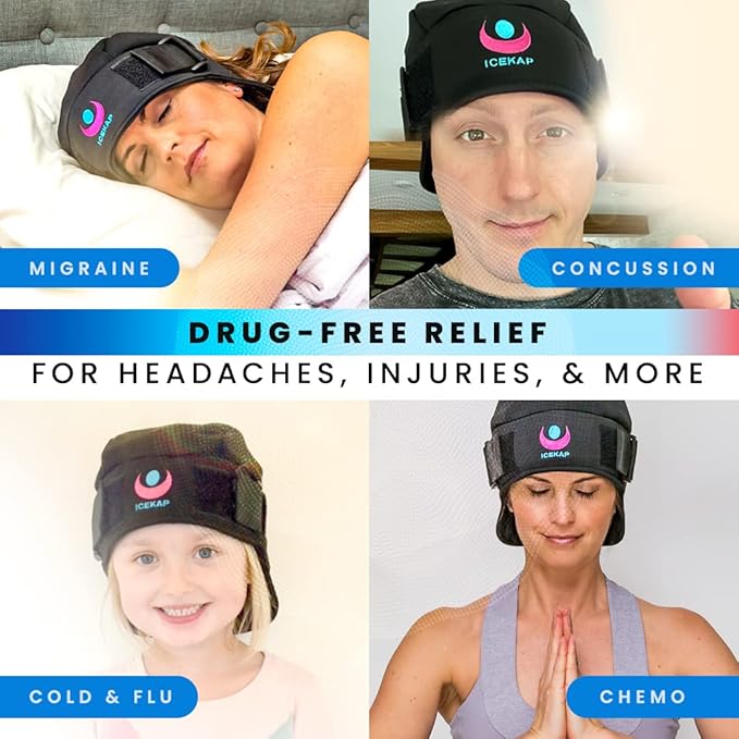 Cold Cap for Migraine Relief & Chemo, Longer Lasting Cold Swappable Gel Packs, Adjustable Compression, Class 1 Medical Device for Scalp, Concussion Relief, Chemo. Fitted Sizes, Machine Washable