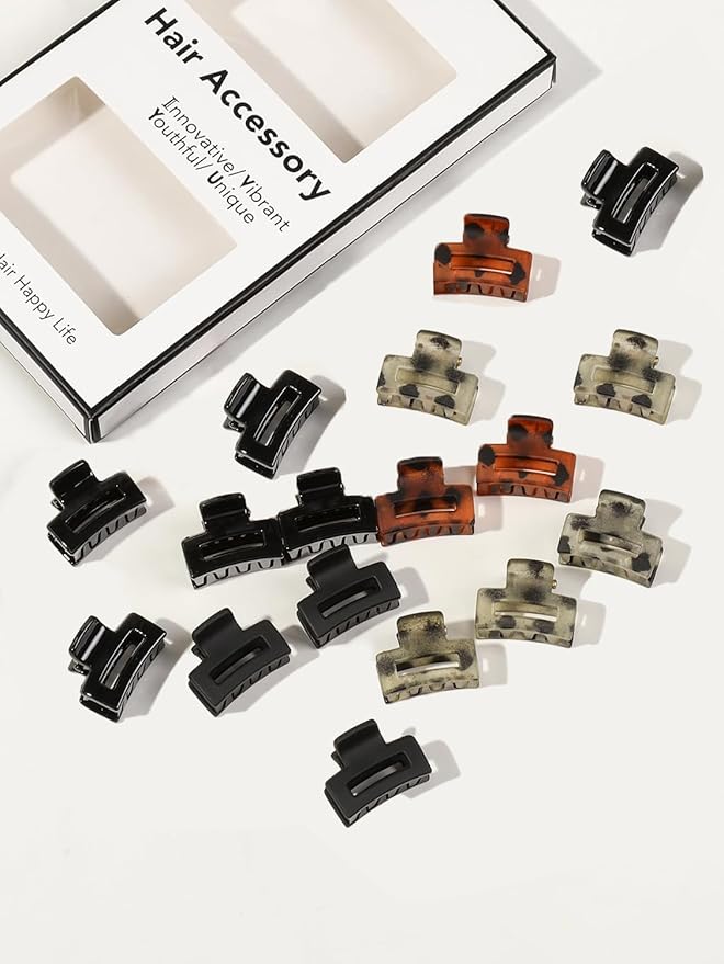 24 Small Hair Clips for Women Girls - Non-Slip Grip&Tangle-Free,Durable Plastic Mini Claw Clips (Tortoise & Black) for Thin/Medium Hair